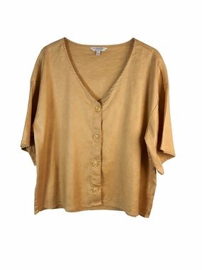 Liverpool LA Mustard Neutral Capsule Linen Blend Top Large